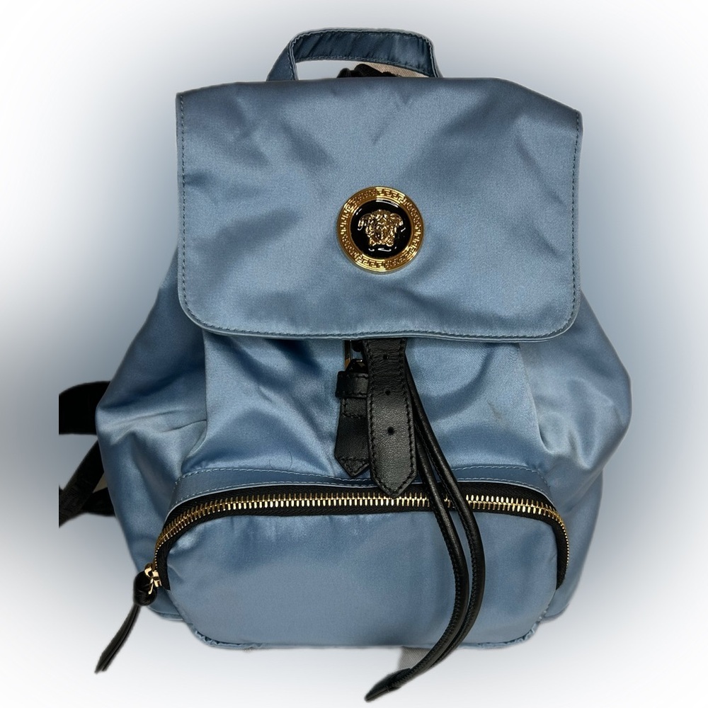 Versace Black and Blue Bag with Gold Medusa Logo